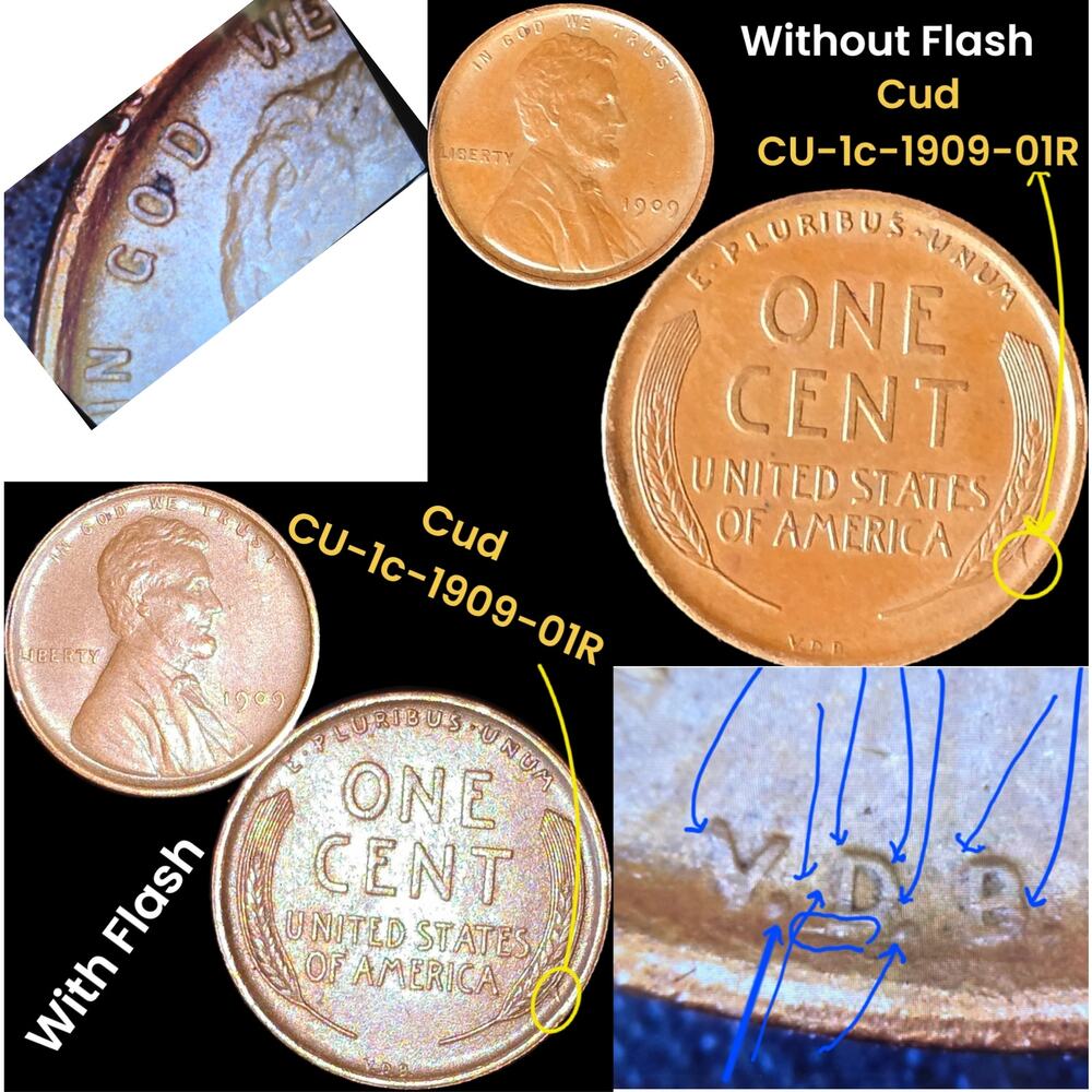 1909 VDB Wheat Back Cent Penny Doubled DIE Crack Cud CU-1c-1909-01R READ